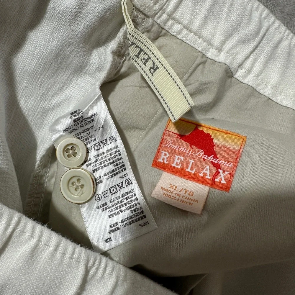 Tommy Bahama Relax Mens XL White 100% Linen Elastic Waist Straight Leg Pants